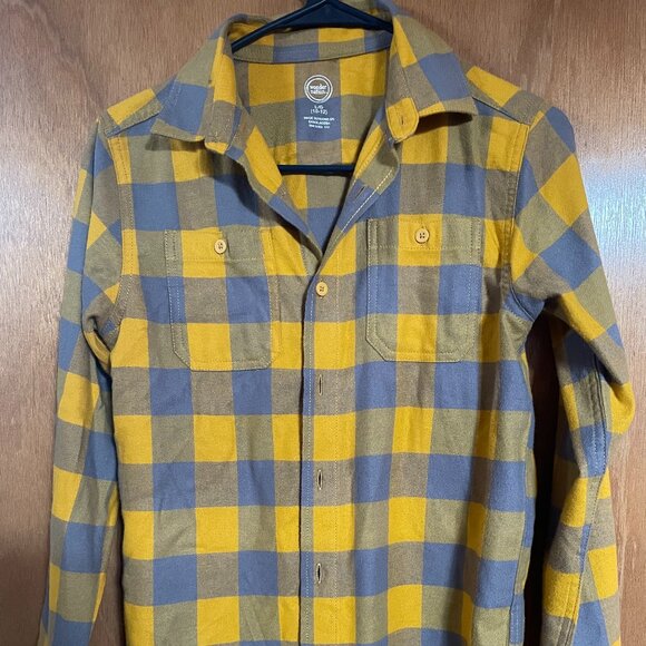 Long Sleeve Wonder Nation Yellow & Grey Plaid Boys Shirt Large 10/12 Used - Picture 1 of 13